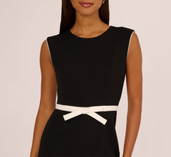Cap Sleeve Contrast Trim Sheath Dress In Black Ivory