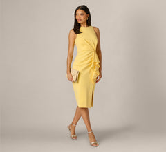 Sleeveless Draped Stretch Sheath Dress In Warm Sun