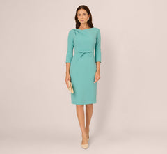 Three Quarter Sleeve Drape Collar Sheath Dress In Smoky Jade