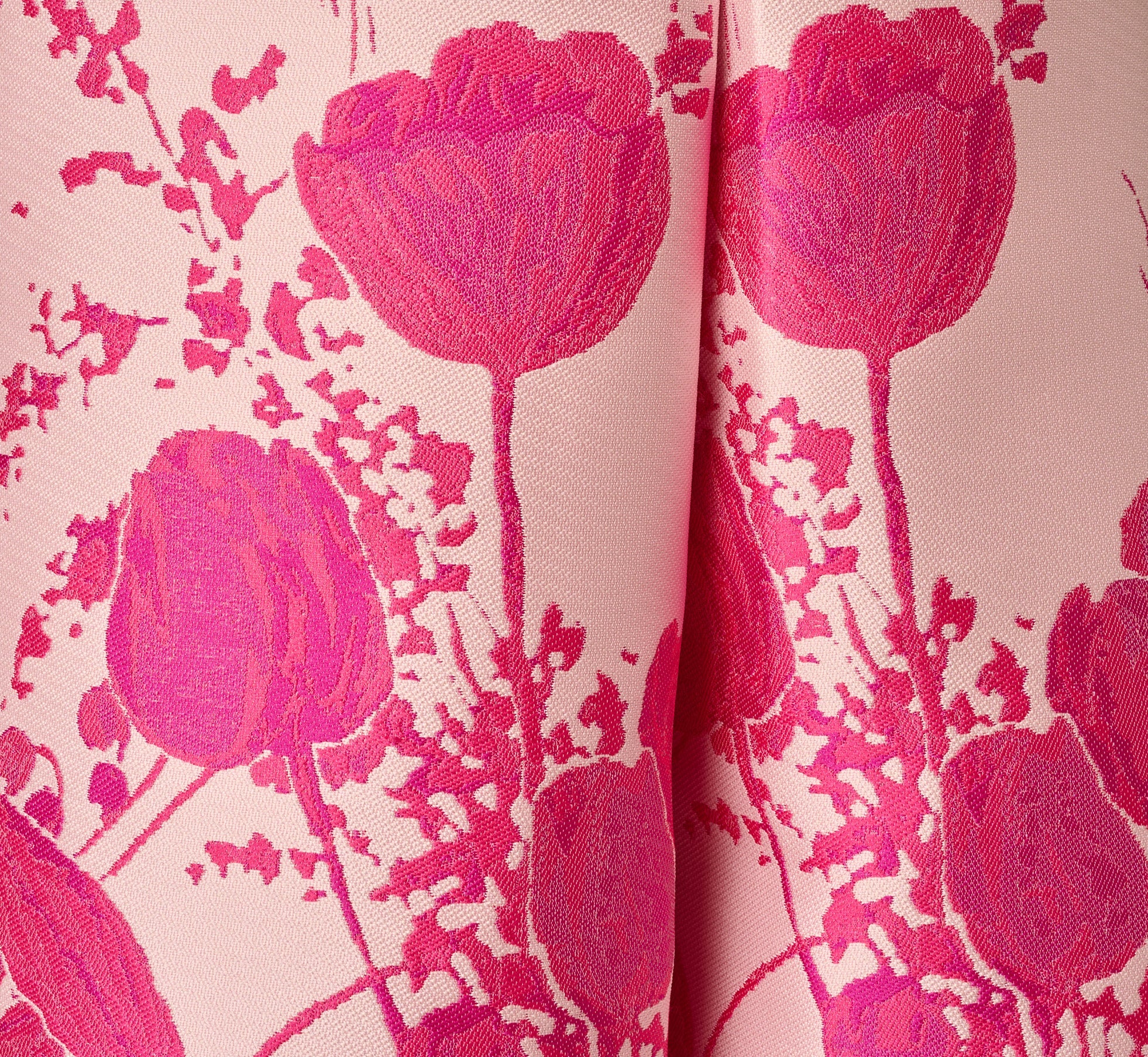 Square Neck Tulip Floral Border Jacquard Dress In Pink Multi