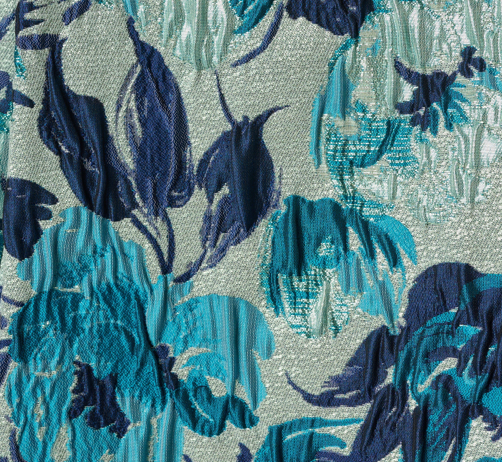 Metallic Floral Jacquard Boat Neck Fit And Flare In Blue Multi