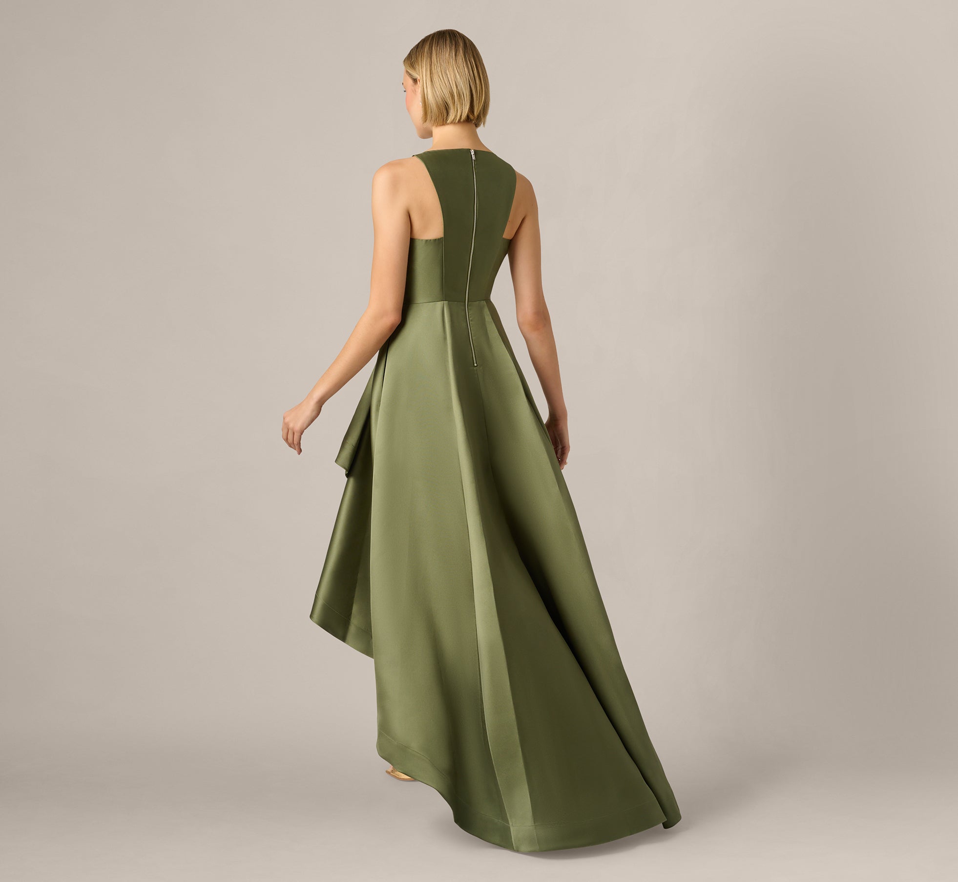 High Low Mikado Gown With Asymmetrical Detail In Jungle Olive