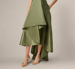 High Low Mikado Gown With Asymmetrical Detail In Jungle Olive