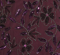 Plus Size Hand Beaded Short Sleeve Floral Godet Gown In Night Plum