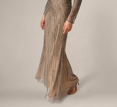 Hand Beaded Off Shoulder Gown In Sterling