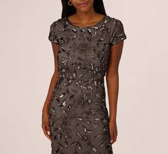 Blouson Short Sleeve Beaded Long Dress In Lead