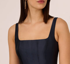 Petite Mikado Sleeveless Square Neck Midi Dress In Midnight