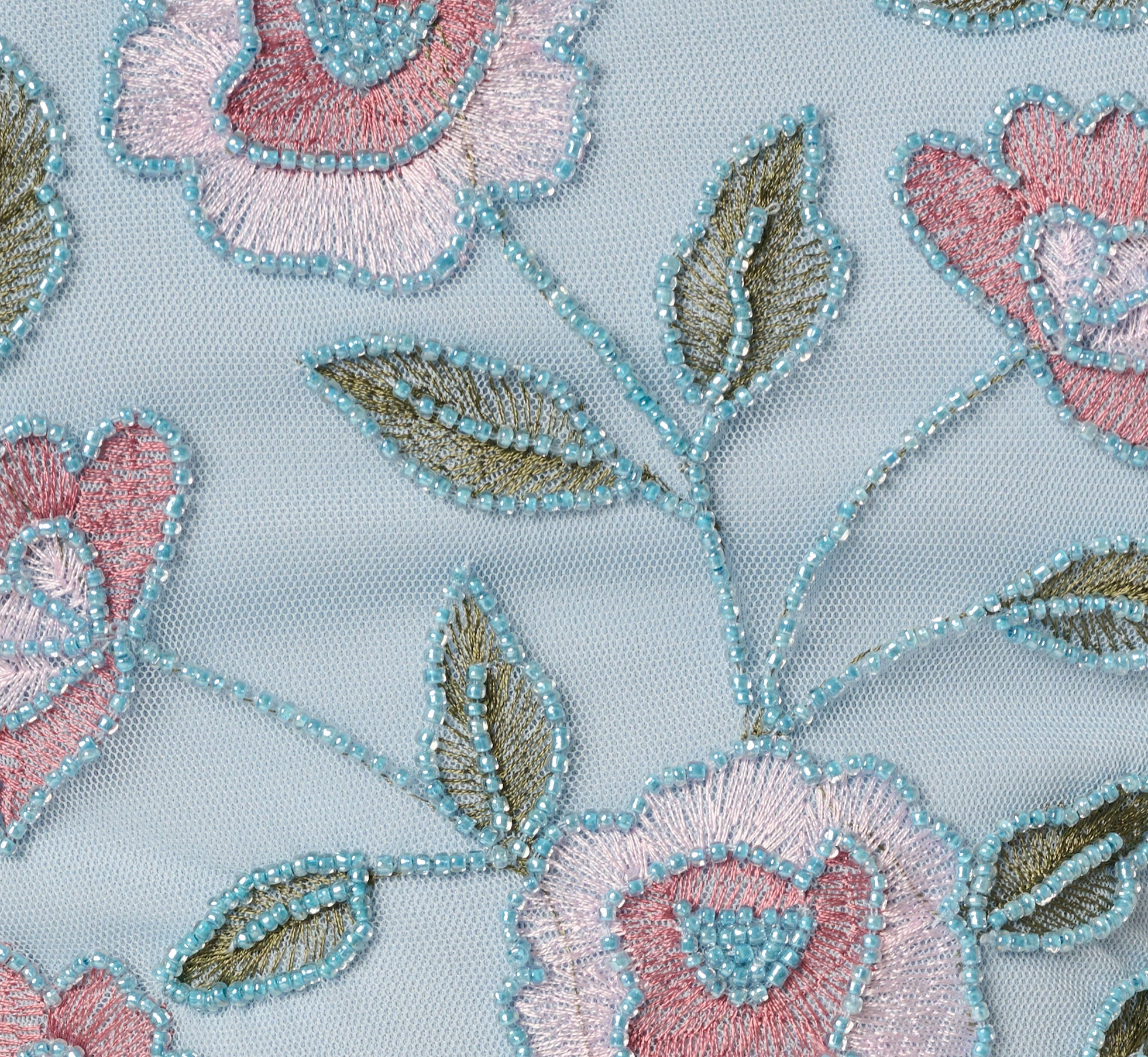 Sleeveless Floral Beaded Embroidery Ruffle Midi Dress In Elegant Sky Multi