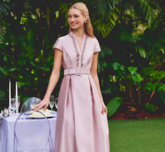 Cap Sleeve Beaded Collar Ballgown In Bellini