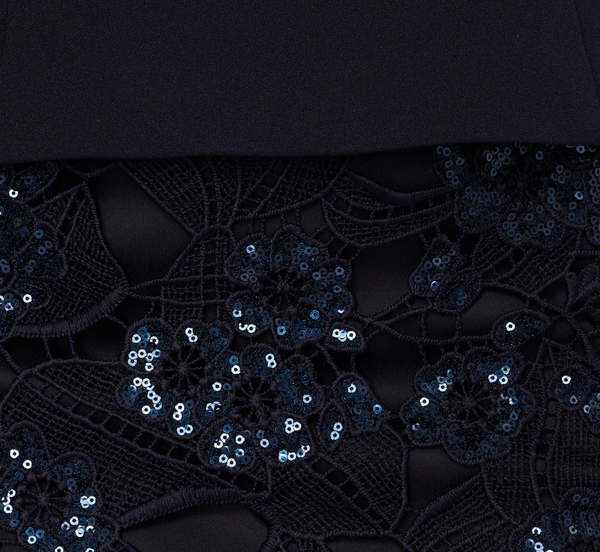 Sleeveless Sequin Lace Combo Midi Dress In Midnight