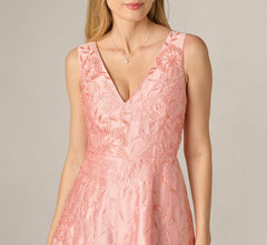Floral Embroidered Dupioni A Line Midi Dress In Light Pink