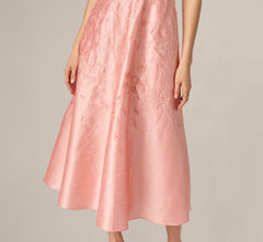 Floral Embroidered Dupioni A Line Midi Dress In Light Pink