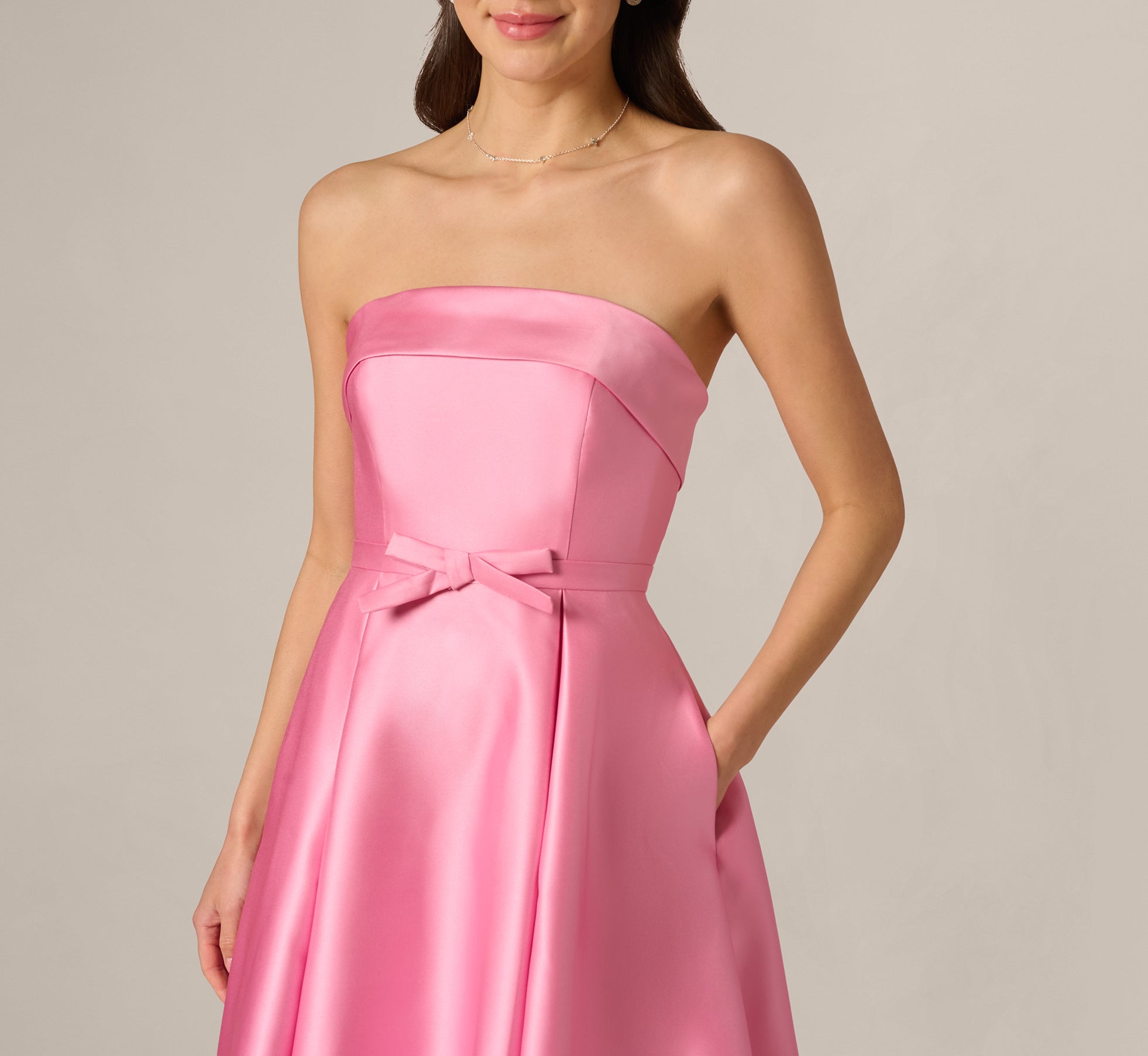Strapless Bow Waist Mikado Midi Dress In Cherry Blossom