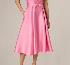 Strapless Bow Waist Mikado Midi Dress In Cherry Blossom