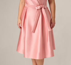 Plus Size Mikado Lapel Belted Midi Dress In Apricot Ice