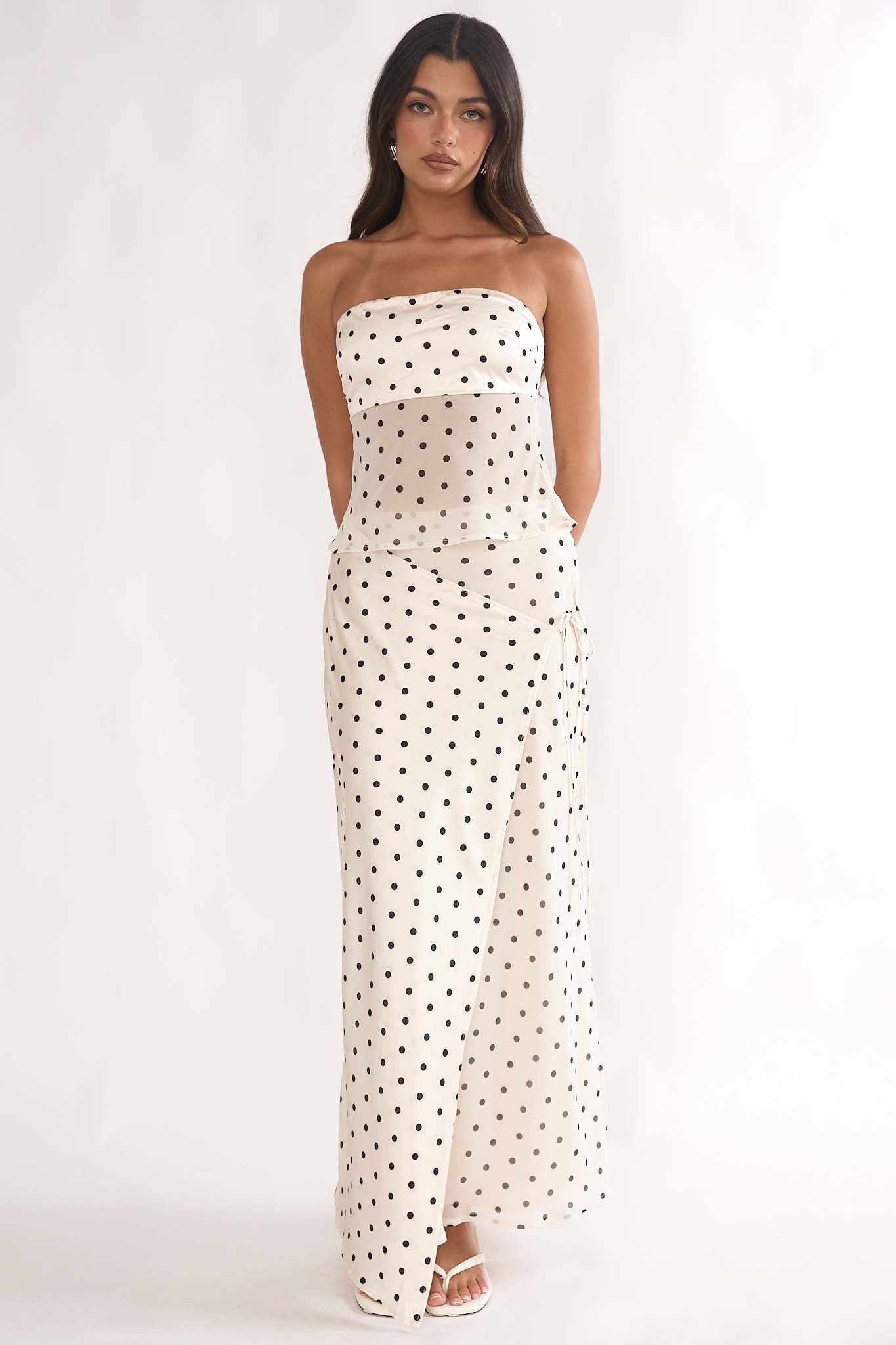 Jerica Wrap Front Maxi Skirt Polka Dot Beige