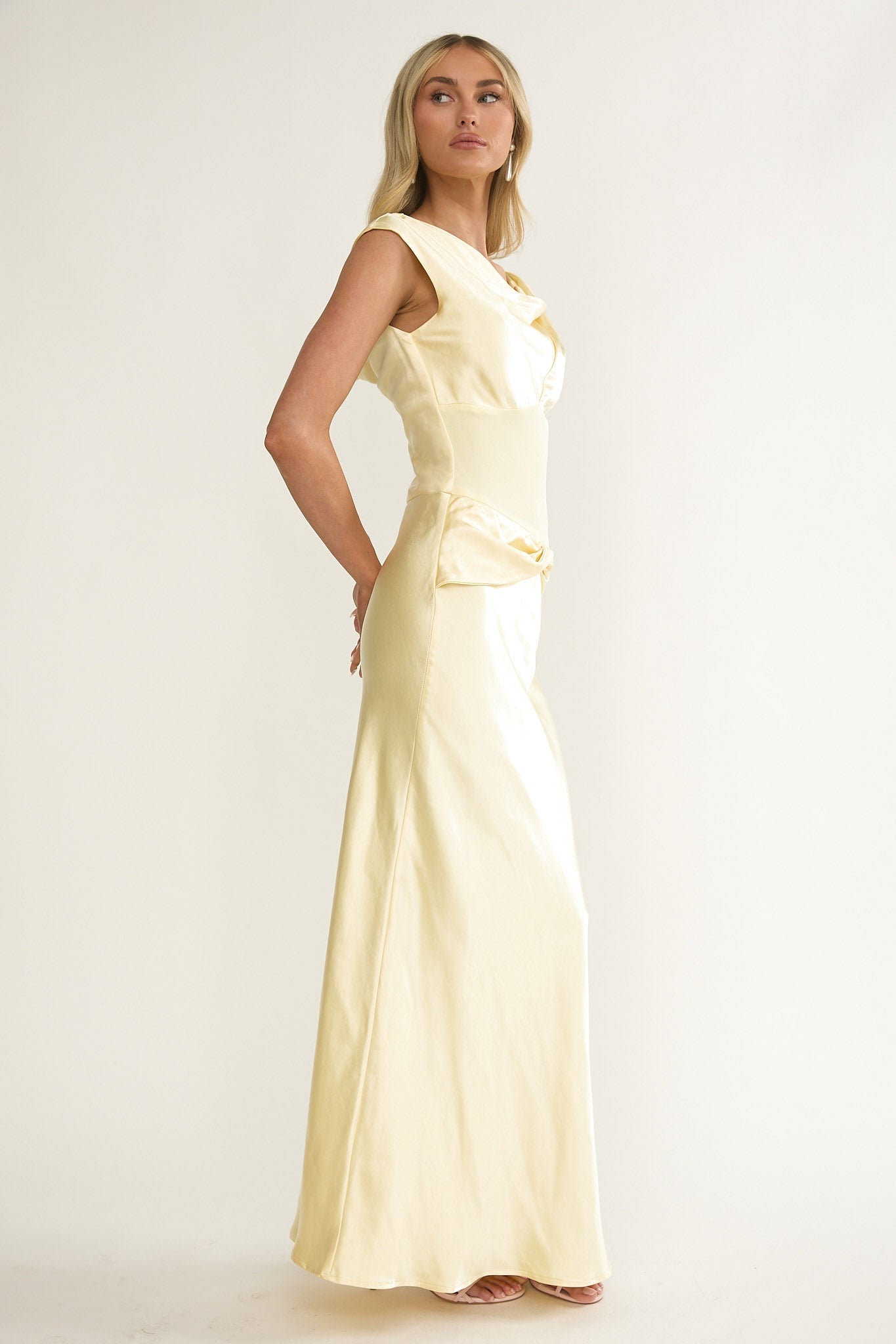 Tahlia Rae Mesh Waist Cap Sleeve Maxi Dress Butter