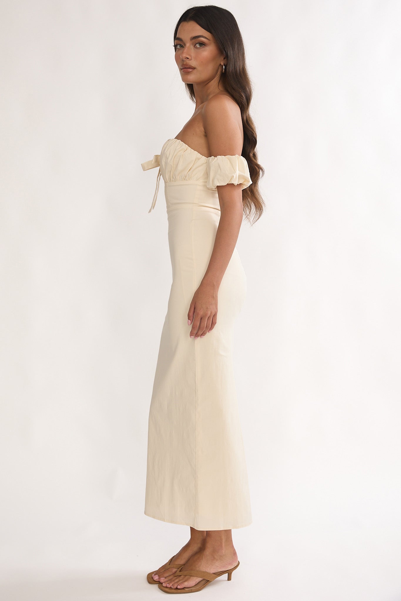 Maelis Off-Shoulder Puff Sleeve Maxi Dress Vanilla