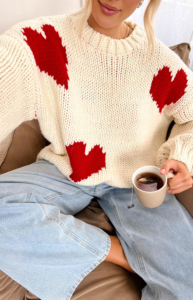 Chandi Cream Heart Chunky Knit Sweater