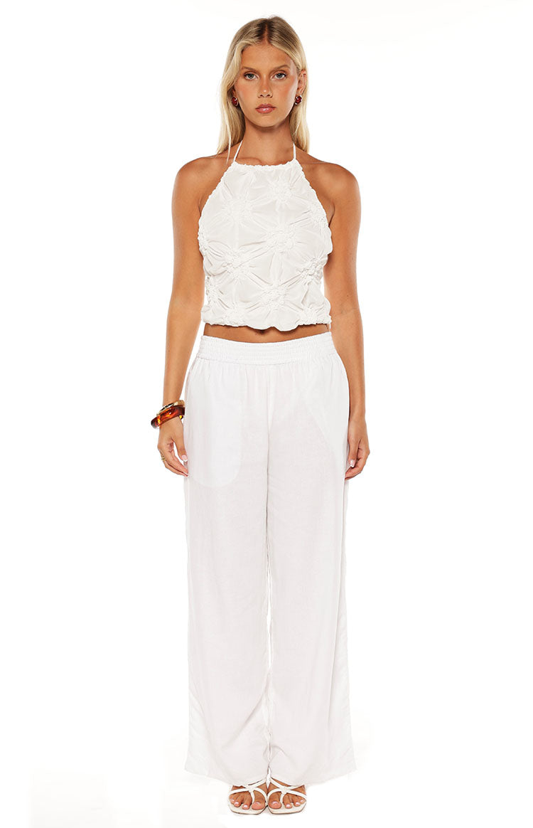 Daisie White Textured Halter Top