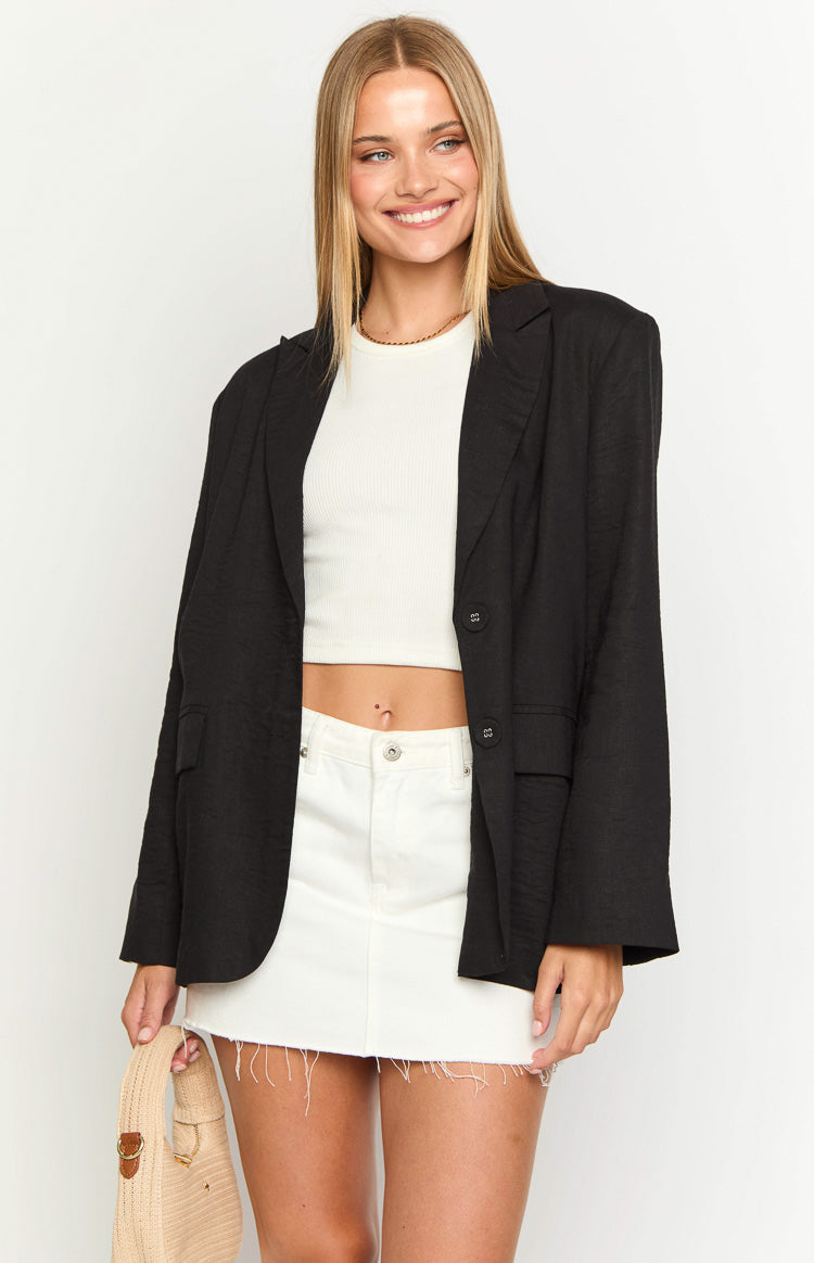 Cassy Black Linen Blend Blazer
