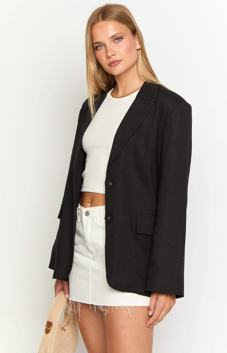 Cassy Black Linen Blend Blazer