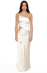 Gracie White Contrast Satin Maxi Dress