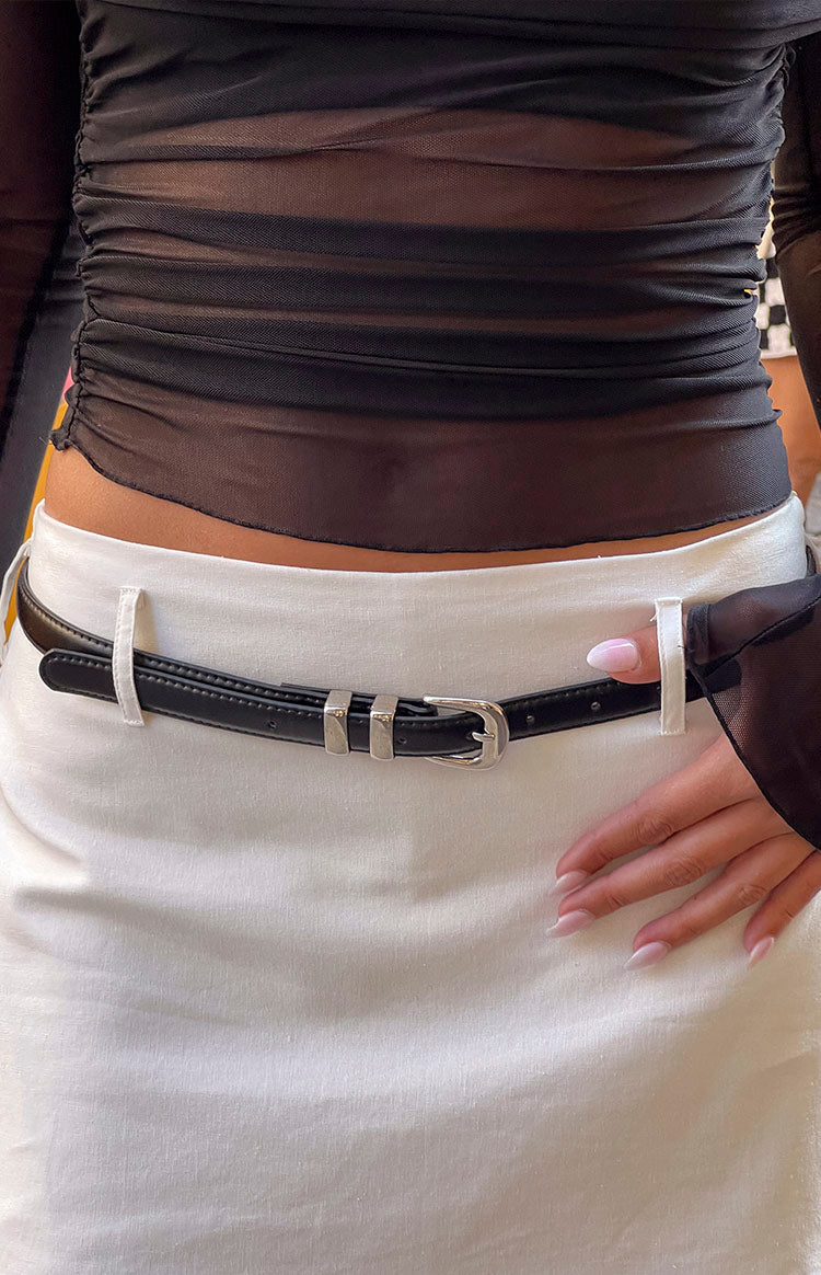 Kylee Thin Black PU Belt