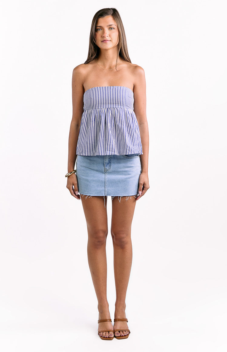 Klee Dark Blue Strapless Tie Back Top