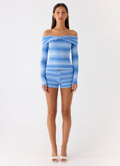 La Luna Bardot Knit Top - Cerulean