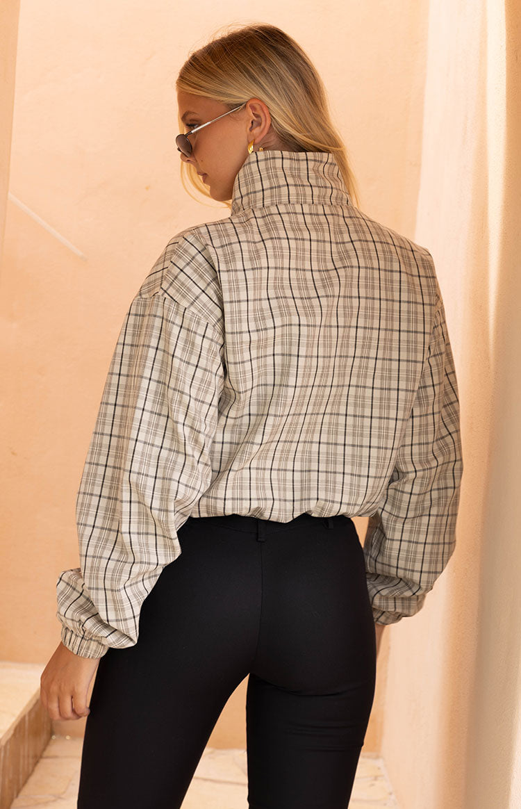 Lee Beige Plaid Funnel Neck Jacket - PRE ORDER