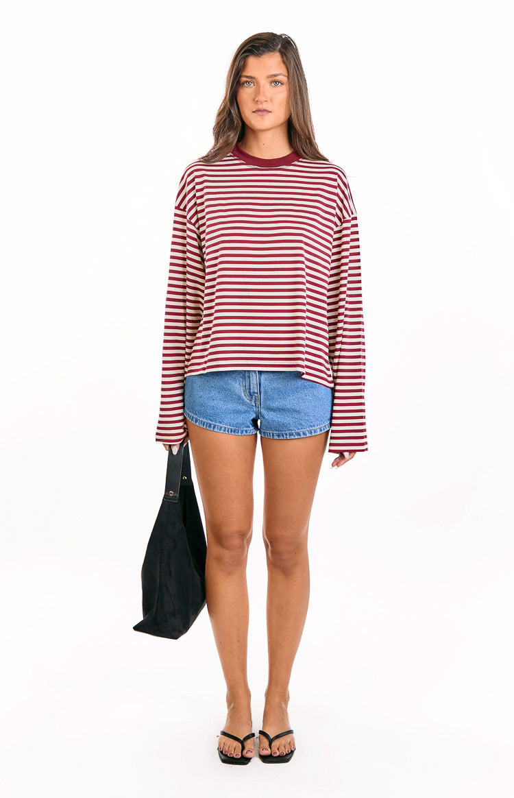 Lioness Bloom Wine Stripe Long Sleeve Top