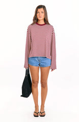 Lioness Bloom Wine Stripe Long Sleeve Top