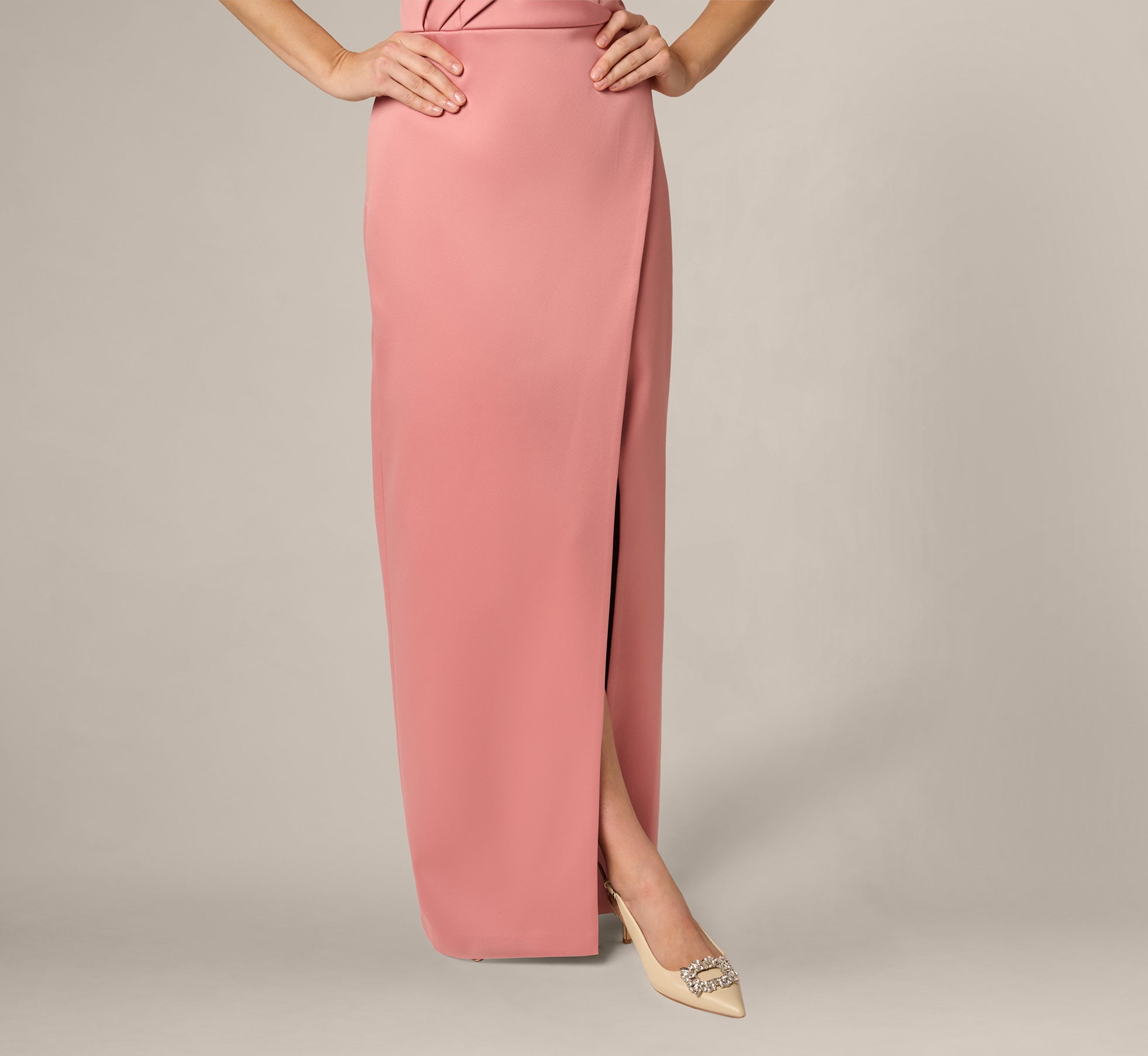 Strapless Duchess Satin Pleated Gown In Rose