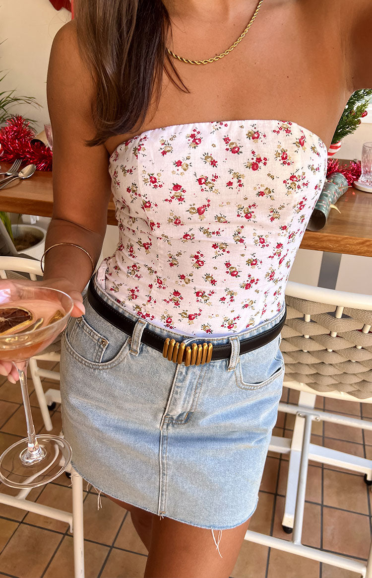 Paisley White Floral Strapless Top