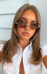 Otra Eyewear Jasmine Brown/Gold Metal Frame Oval Sunglasses