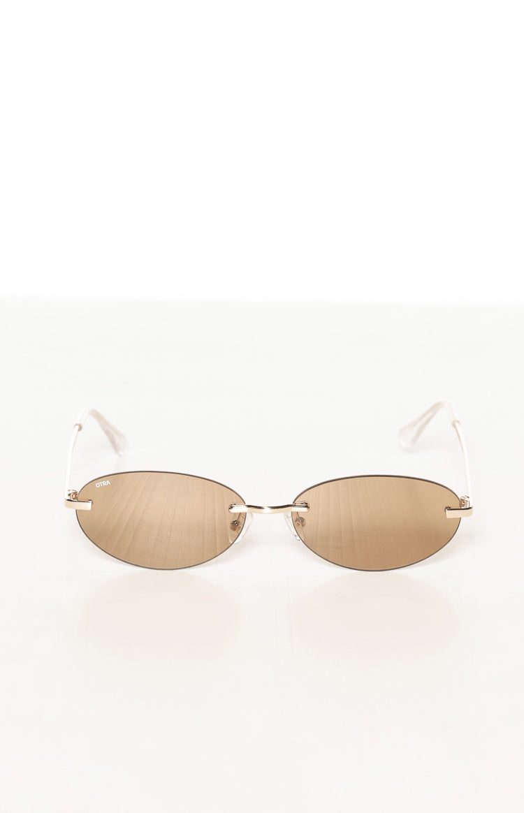 Otra Eyewear Jasmine Brown/Gold Metal Frame Oval Sunglasses