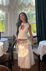 Reighn White Lace Detail Midi Skirt