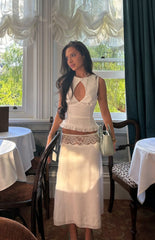Reighn White Lace Detail Midi Skirt