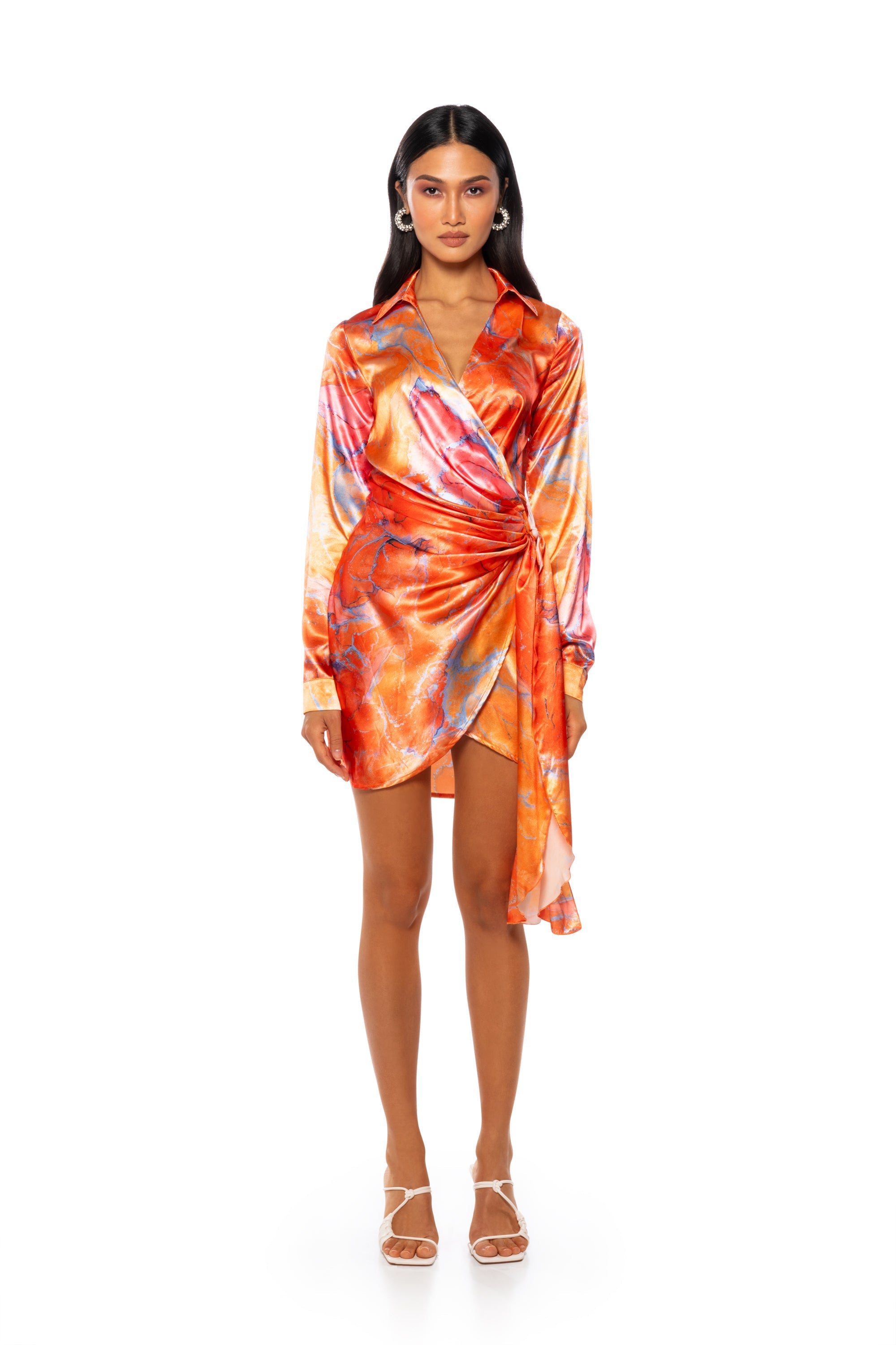 FALL FOR ME WRAP MINI DRESS IN ORANGE